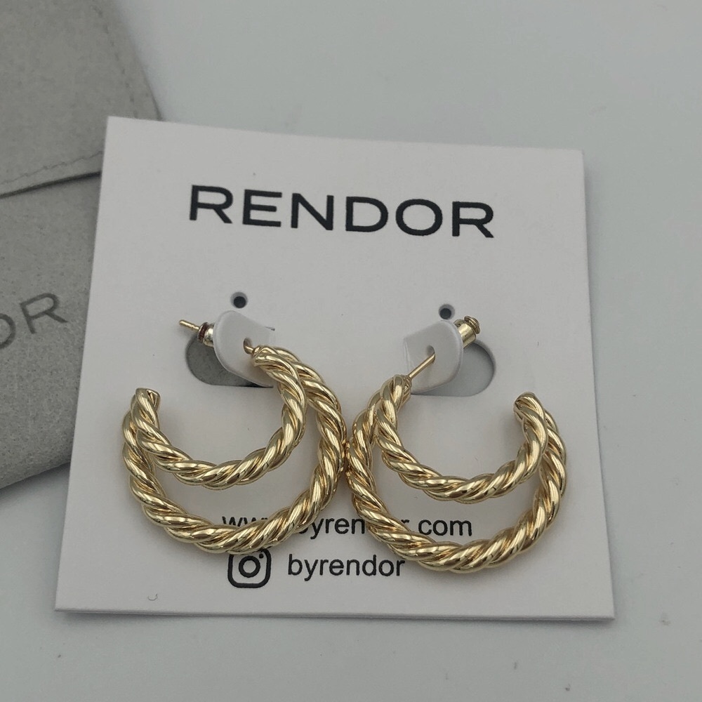 Rendor earrings by REVOLVE and Anthropologie brand. Gold plated Hoops